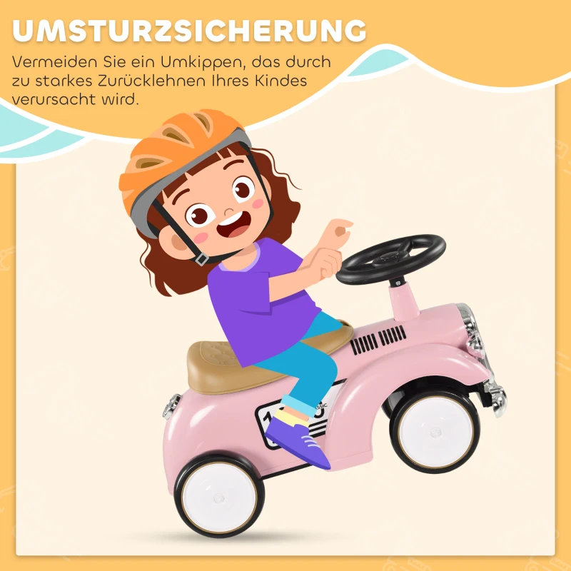 AIYAPLAY Kinder Glijauto, Vintage Ontwerp, Verborgen Opbergruimte, Kipbescherming, Toeter, 12-36 Maanden, Roze