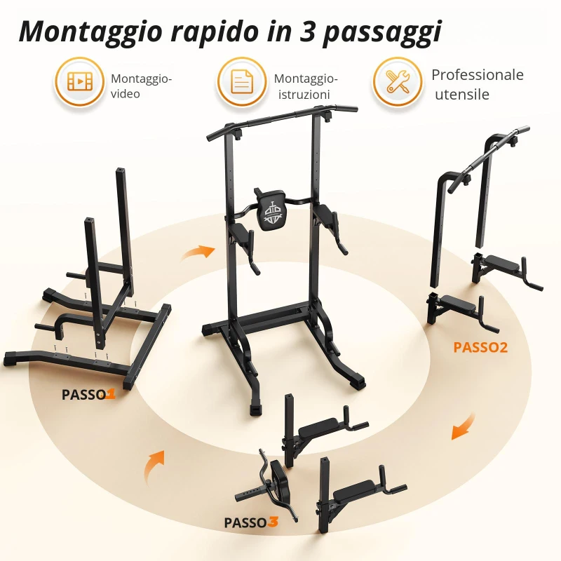 Power Tower Stazione per trazioni, 10‑in‑1 allenamento total body, schienale ispessito & allargato, 105x87x220 cm, Nero