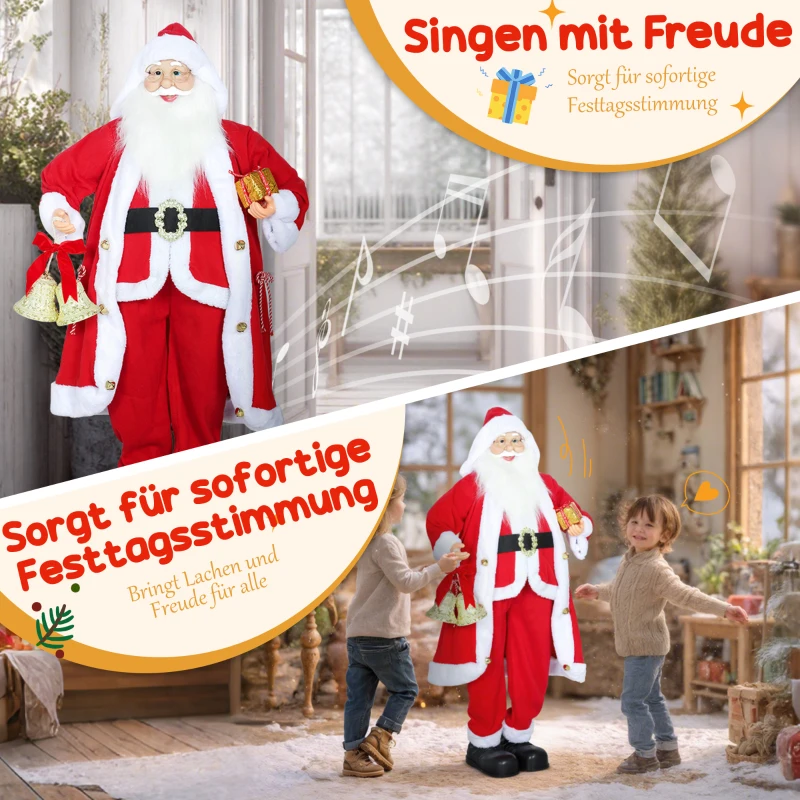 HOMCOM Kerstman 1,15 m staande Kerstman met cadeau- en Kerstklok Indoor, Rood