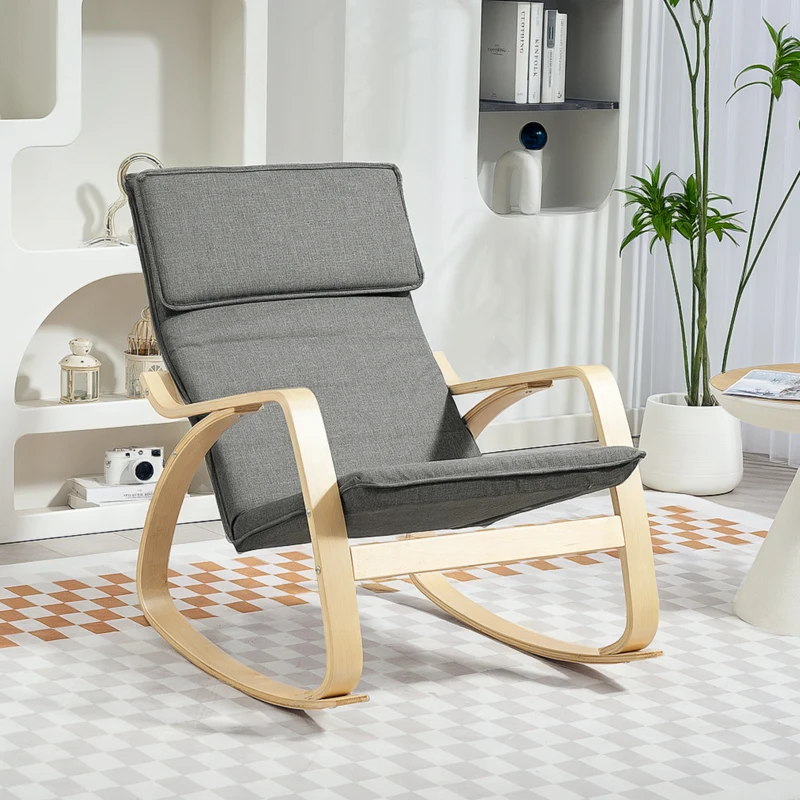 HOMCOM Comfortable Relax Rocking Chair, Upholstered Lounge Chair Recliner with High Back and Headrest for Living Room, Bedroom, Grey