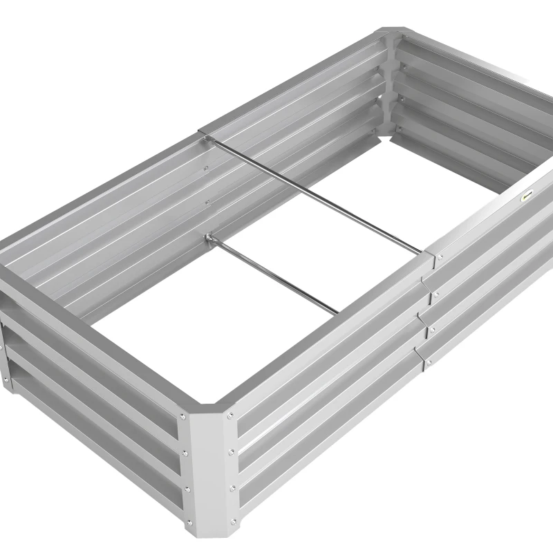 Outsunny Verhoogd Tuinbed Plantenbak, Weerbestendig, Open Bodem, Verzinkt Staal, 120 cm x 60 cm x 30,5 cm, Zilver