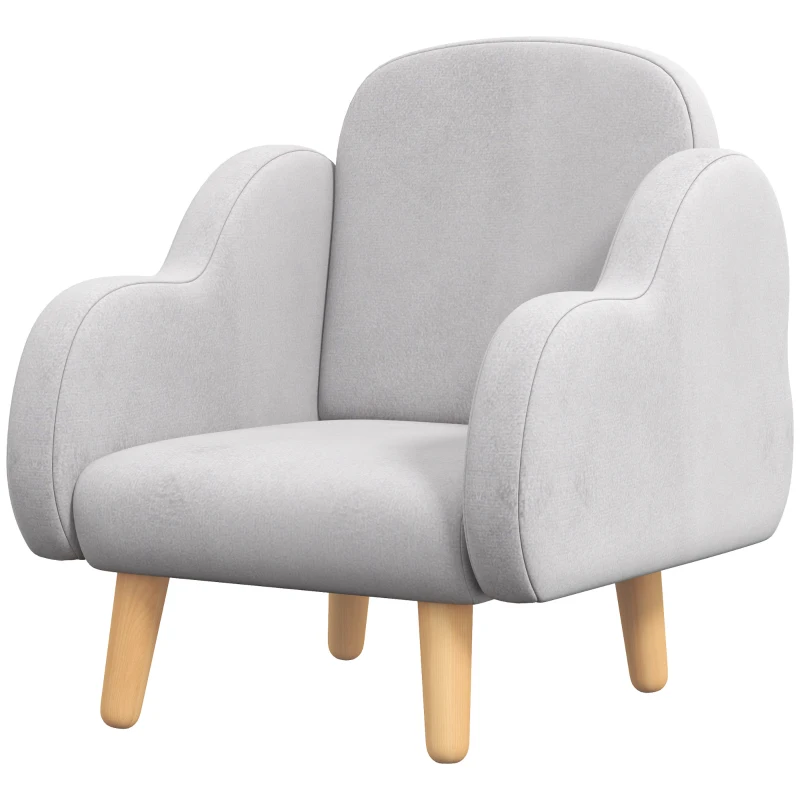 ZONEKIZ Fotoliu pentru Copii până la 3 Ani cu Brațe cu Model de Nor din Material Textil, 46x51x55cm, Gri