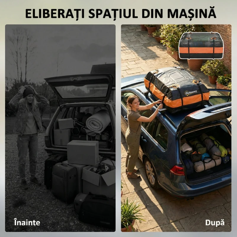 Outsunny Portbagaj de Plafon Impermeabil cu Curele, 425 Litri, Portocaliu și Negru