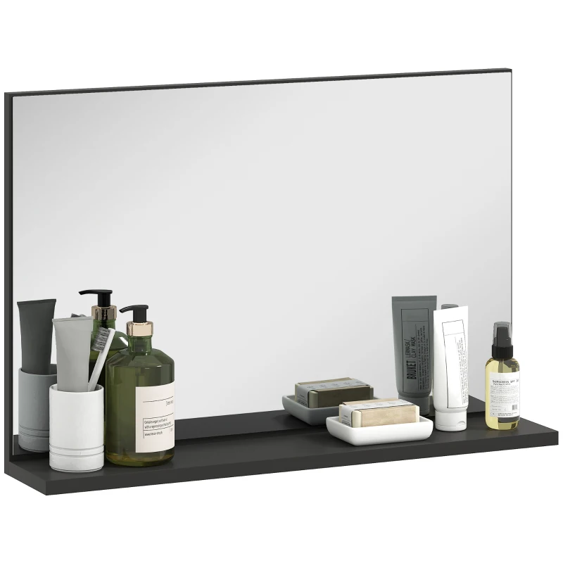 kleankin Oglindă de baie de perete cu raft, design modern și multifuncțional, 60x12x40 cm, negru