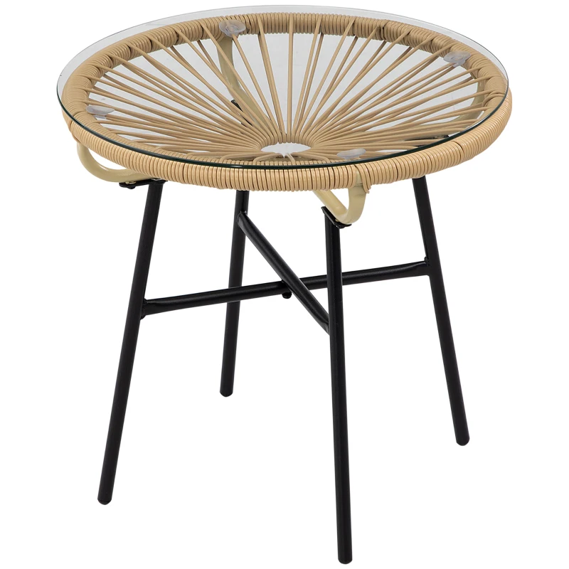 Outsunny tuintafel in boho-stijl, PE-rotan, gehard glas, weerbestendig, 50 cm x 50 cm x 50 cm, zwart+bruin