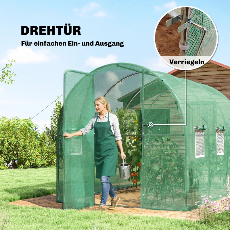 Outsunny Kas 3 x 2 x 2 m folietunnel met vergrendelbare openslaande deur 6 oprolbare gaasramen steunstangen