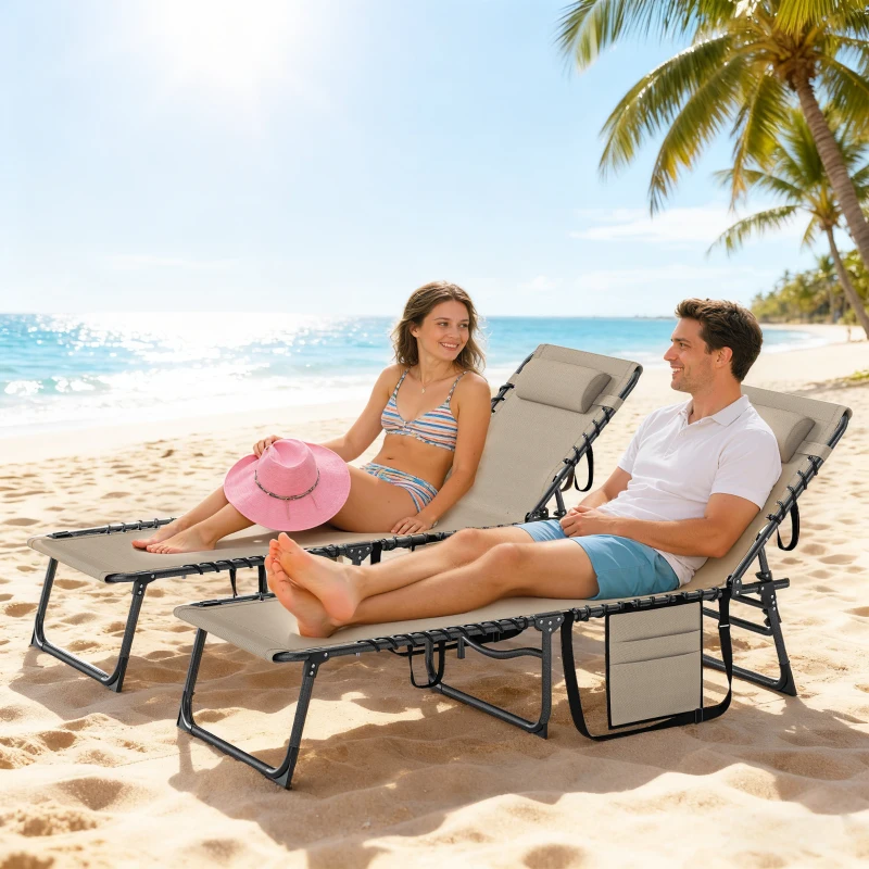 Outsunny Five-Position Reclining Sun Loungers Set of 2 - Beige