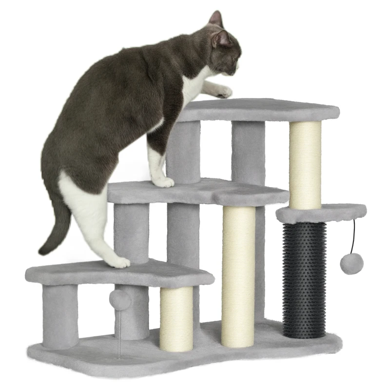 PawHut Arbre à chat tour à griffer hauteur de 50 cm avec plates-formes en peluche balles pour chat de moins de 5 kg gris clair