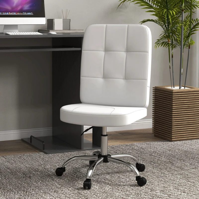 Vinsetto Silla de Oficina sin Brazos Silla de Escritorio Giratorio de Piel Sintética con Altura Ajustable 45x59x90-100 cm Blanco