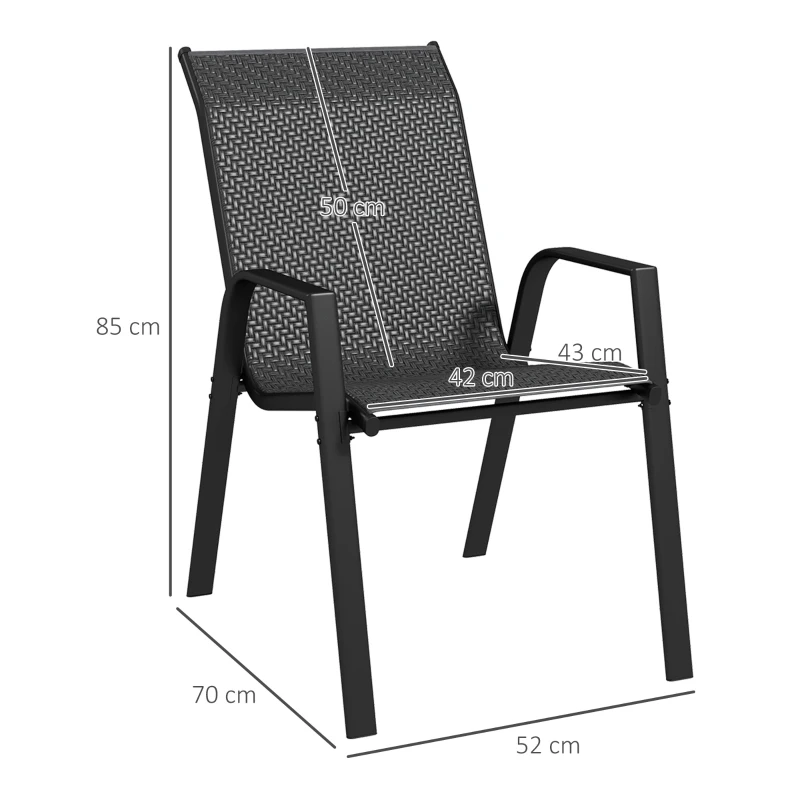 Outsunny Set 4 Sedie da Giardino Impilabili con Braccioli in Rattan PE e Acciaio, Grigio