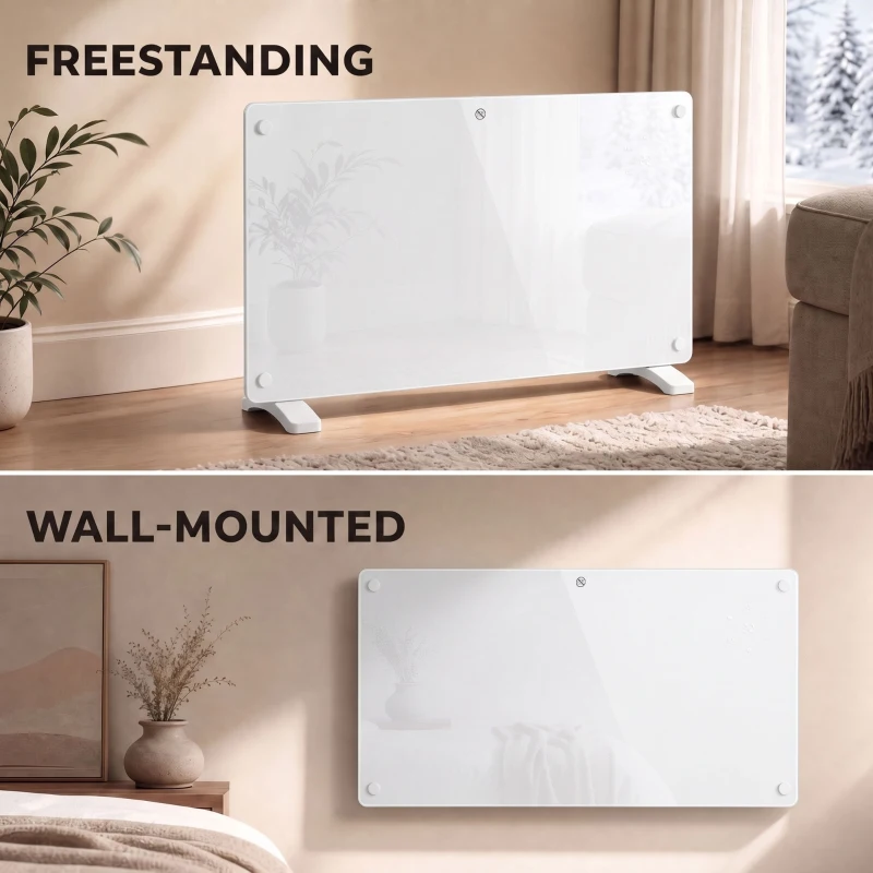 HOMCOM 1500W Smart Panel Heater Wall Mounted & Freestanding, Electric Heater with Weekly Timer, Open Window & Anti-Frost, White