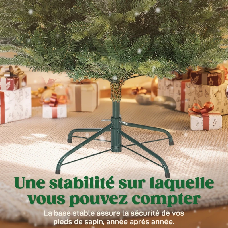 HOMCOM Sapin de Noël artificiel 180 cm, arbre de Noël réaliste avec 1660 pointes de branche articulée, support en métal, vert