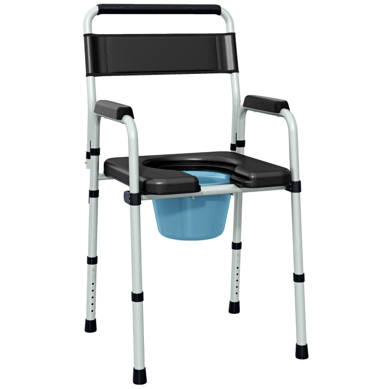 HOMCOM Silla con Inodoro Plegable con Altura Ajustable Cubo y Almohadillas Antideslizantes Carga 150 kg Negro