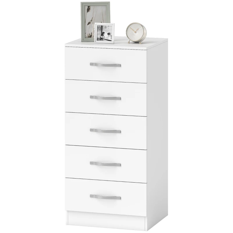 HOMCOM Cassettiera 5 Cassetti dallo Stile Moderno, in Truciolato, 40x35x85 cm, Bianco