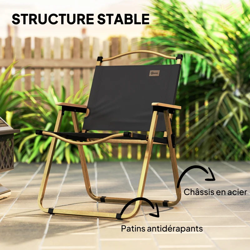 Outsunny Chaise de camping chaise de pêche pliante avec accoudoirs tissu Oxford et structure acier 54 x 59 x 78 cm gris foncé