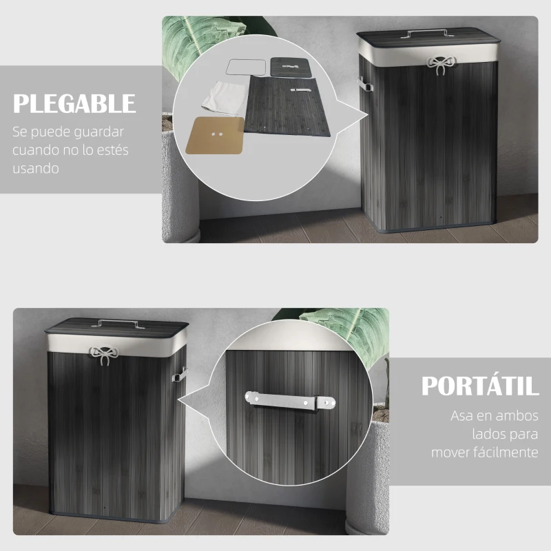 HOMCOM Cesto para la Ropa Sucia Plegable con Tapa Cubo para la Colada Rectangular con Asas 40x30x60 cm Gris Oscuro