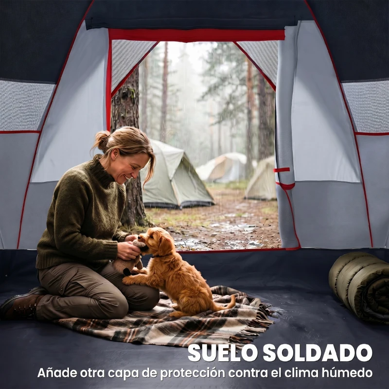 Outsunny Tienda de Acampada para 6 Personas Impermeable 3000mm+ con Bolsa de Transporte y Gancho 455x220x180 cm Gris