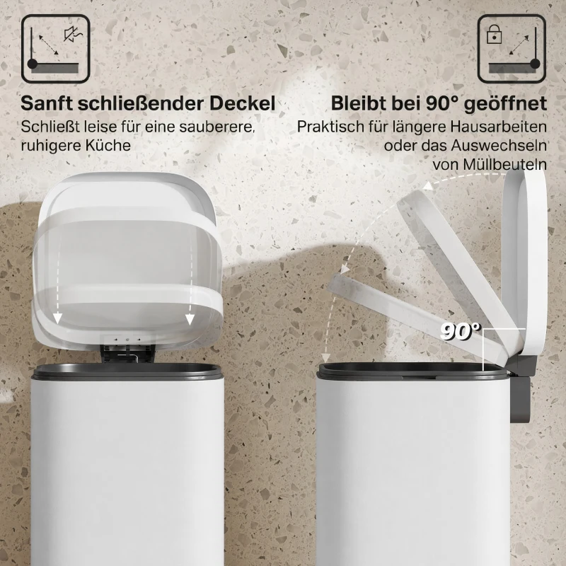 HOMCOM 30L keukenafvalemmer pedaalemmer met deksel, soft-close en openhoudfunctie voor keuken en thuis