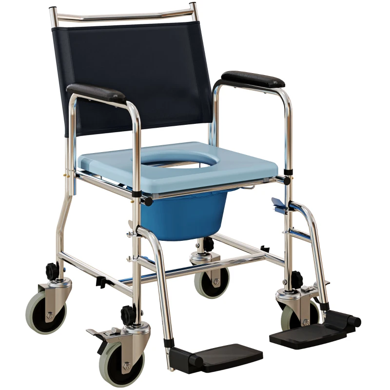 HOMCOM 3-In-1 Commode Wheelchair - Black