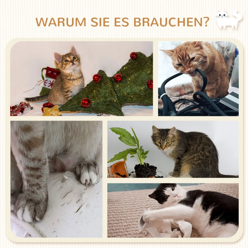 PawHut Katten trap, 5-delige set, 2 krabpalen, 2 platforms met pluche bekleding, hangmat, beige