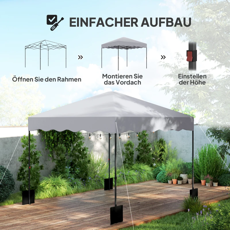 Outsunny 3 x 3 m Pop-up Paviljoen, Hoogteverstelbaar Tuinpaviljoen, met Rolkoffer, voor Tuin, Terras, Metaal, Stof, Lichtgrijs