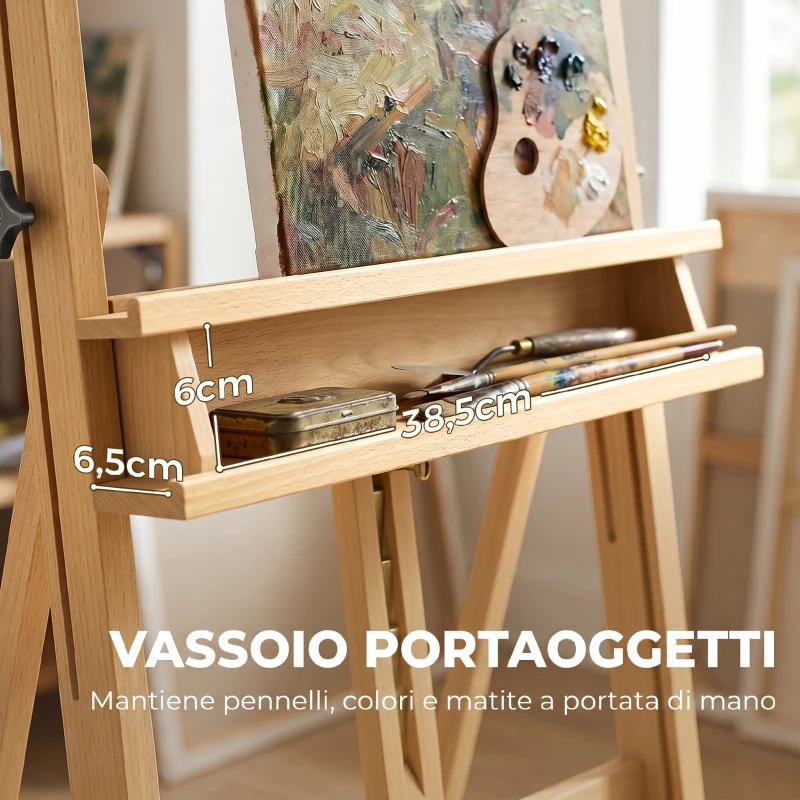 Vinsetto Cavalletto Pittura Pieghevole con Ruote, per Dipingere su Tela, in Faggio Regolabile,per Studio, Artisti Pittori