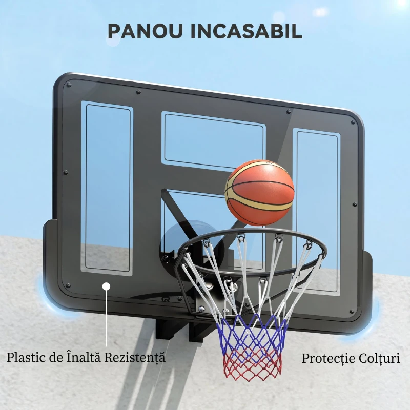 SPORTNOW Coș de baschet de perete pentru exterior 110 x 75 cm, panou rezistent la spargere, inel Ø45 cm, negru
