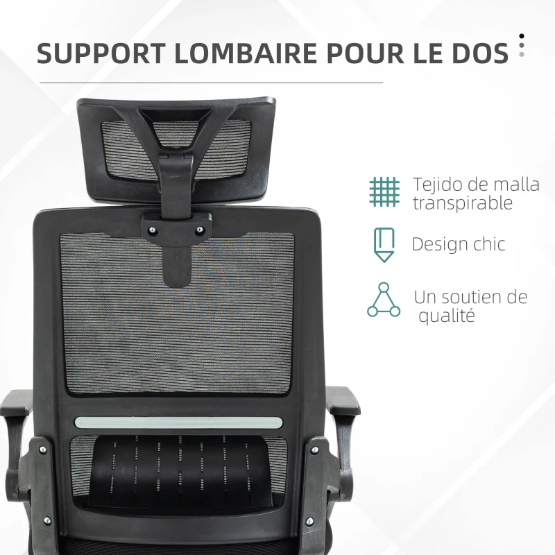 Vinsetto Fauteuil de bureau réglable tissu maille polyester dossier ergonomique inclinable pivotant Noir
