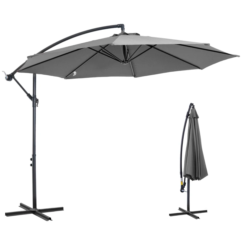 Outsunny Zonnescherm afneembare parasol, zweefparasol, zwengelparasol met handkruk, grijs