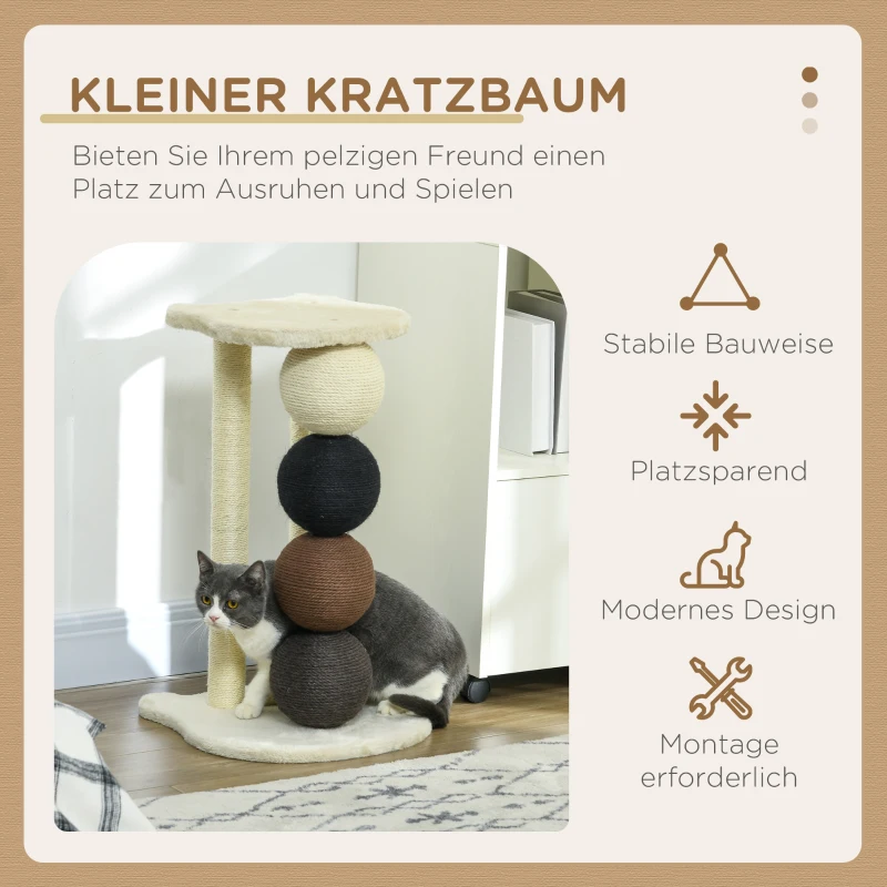 PawHut krabboom krabpaal met 2 sisalpalen & 4 sisalballen platform E1 spaanplaat