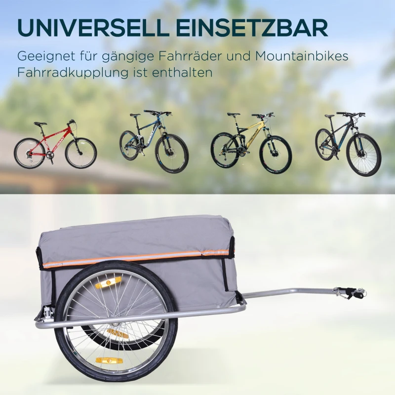 HOMCOM Transportaanhanger fietsaanhanger fiets opvouwbaar CargoTrailer grijs(m-4)