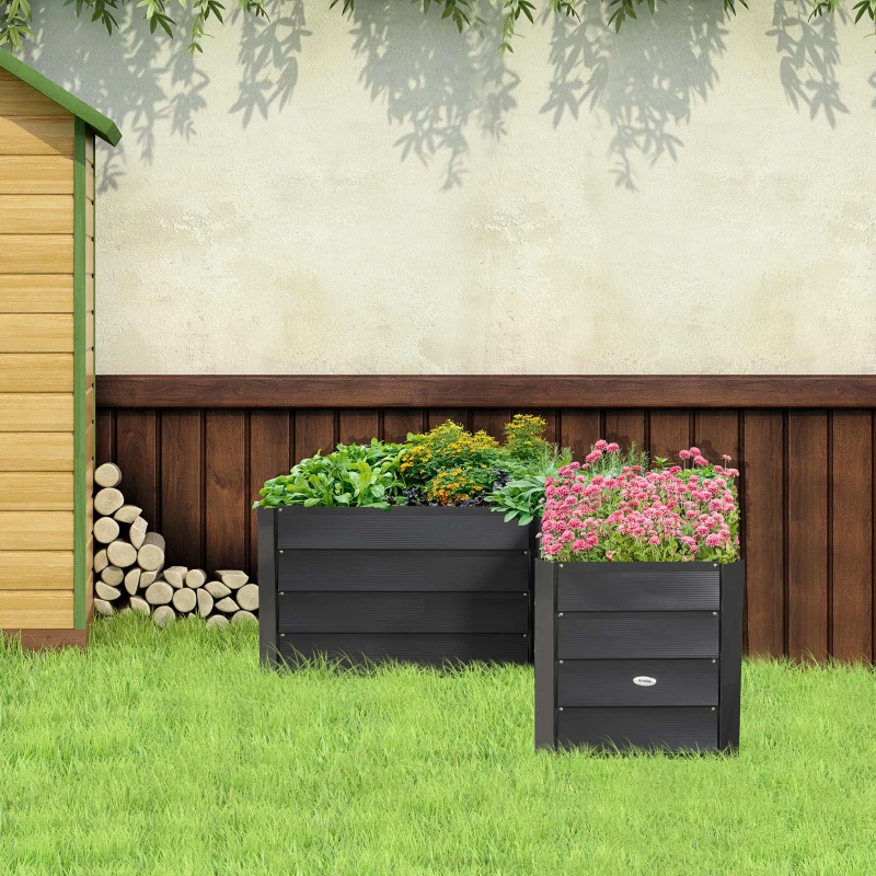 Outsunny Carré potager de jardin jardinière d'angle en L sans fond - 115 x 115 x 44 cm acier galvanisé gris foncé