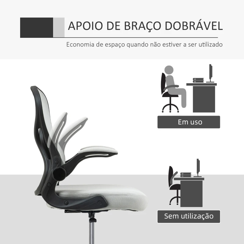 Vinsetto Cadeira de Escritório com Suporte Lombar Apoio para os Braços Dobrável e Altura Ajustável 59x65x102-122 cm Cinza