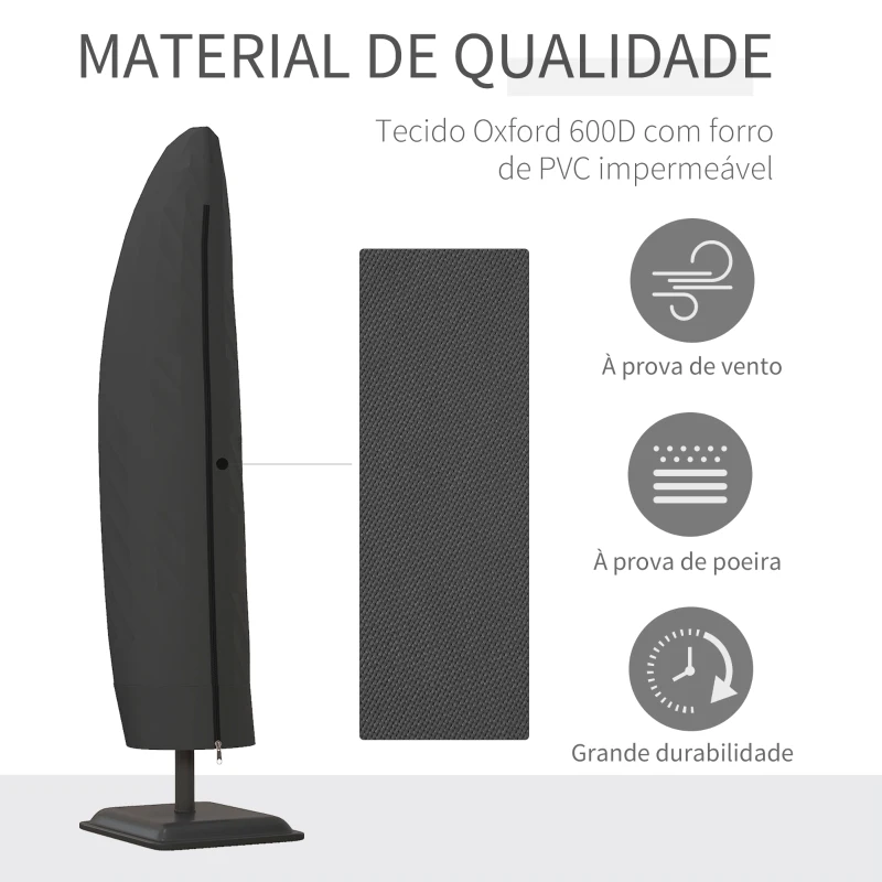 Outsunny Capa Protetora de Chapéu de Sol Ø56x220 cm Capa para Chapéu de Sol Resistente para Jardim com Fecho de Correr Preto