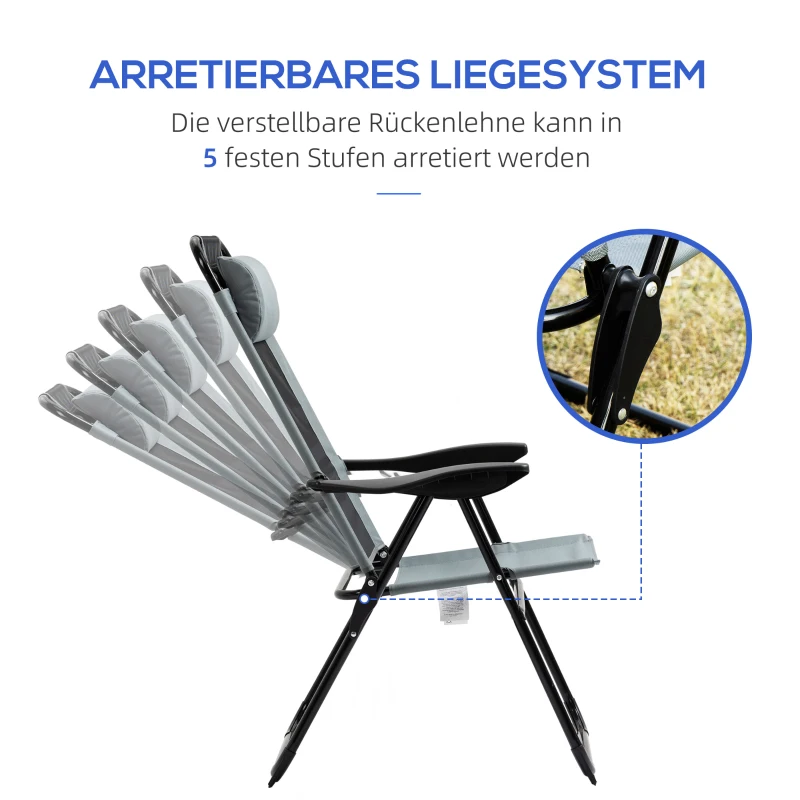 Outsunny 2-delige set inklapbare ligstoelen, weerbestendig, 5-voudig verstelbare rugleuning, metalen frame, grijs