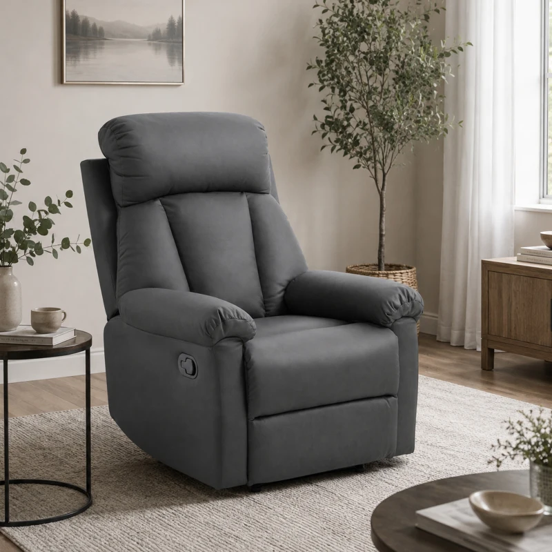 HOMCOM Sillón Relax Reclinable hasta 150° Tapizado en PU Butaca de Salón con Reposapiés Retráctil Respaldo Alto Resposabrazos para Dormitorio 80x97x107 cm Negro