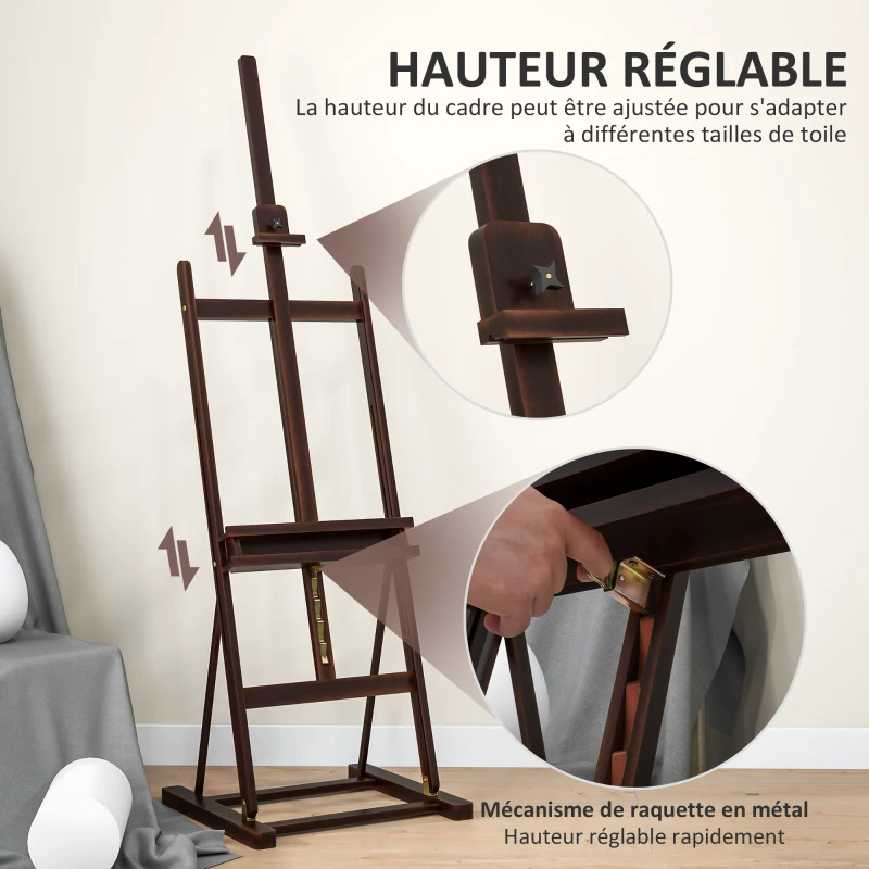 Vinsetto Chevalet en bois hauteur réglable 171-230cm Chevalet Peinture avec rangement inclinaison réglable 80° max. marron