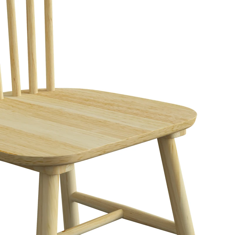 HOMCOM Lot de 2 Chaises de Salle à Manger, Chaises Cuisine en Bois d'Hévéa, Dossier Incurvé, Bords Arrondis, Bois Naturel