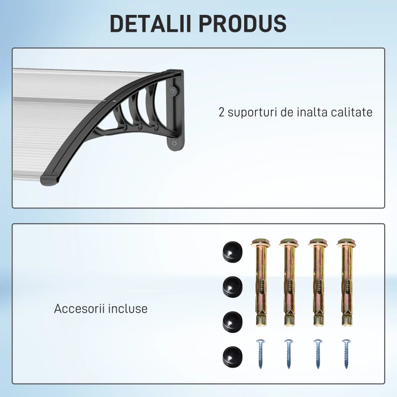 Outsunny Copertină de Exterior Impermeabilă și Anti-UV, din PC, PP și Aluminiu, 75x100x23 cm, Transparentă și Neagră