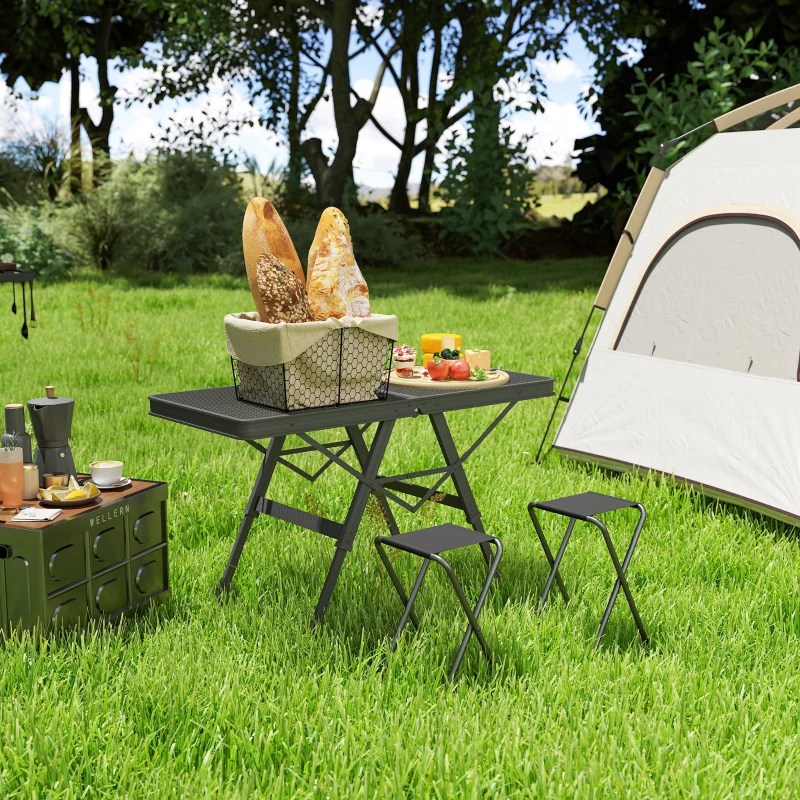 Outsunny Verstelbare Campingtafel Inklapbaar met Metalen Raster, Gemaakt van Aluminium