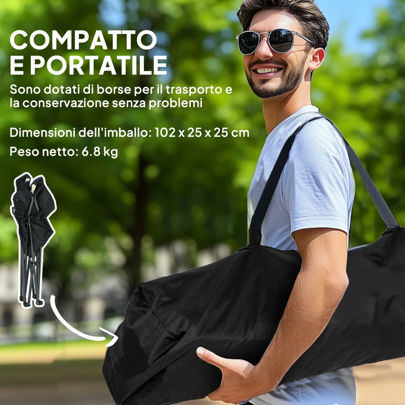 Outsunny Set 2 Sedie da Campeggio Pieghevoli con Schienale Alto, Portabicchieri e Borse di Trasporto, Crema
