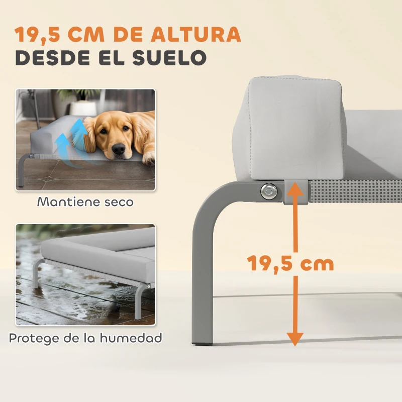 PawHut Cama Elevada para Perros Refrescante con Refuerzos Extraíbles Malla Transpirable y Marco de Acero 130x90x30 cm Gris