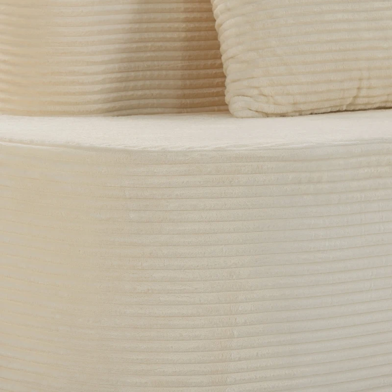HOMCOM Sofá 3 Plazas Curvado de Terciopelo Acanalado 245 cm con Asiento Profundo y 2 Cojines Crema