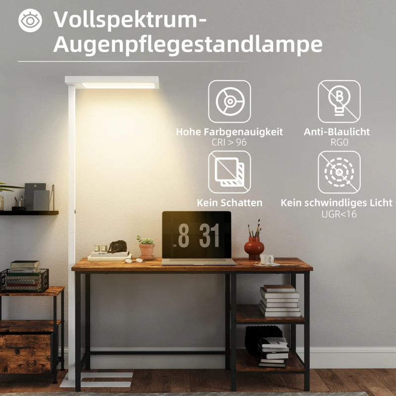 HOMCOM LED-vloerlamp, oogvriendelijk licht, vloerlamp met afstandsbediening, verstelbare helderheid, kunststof, metaal, wit(m-5)