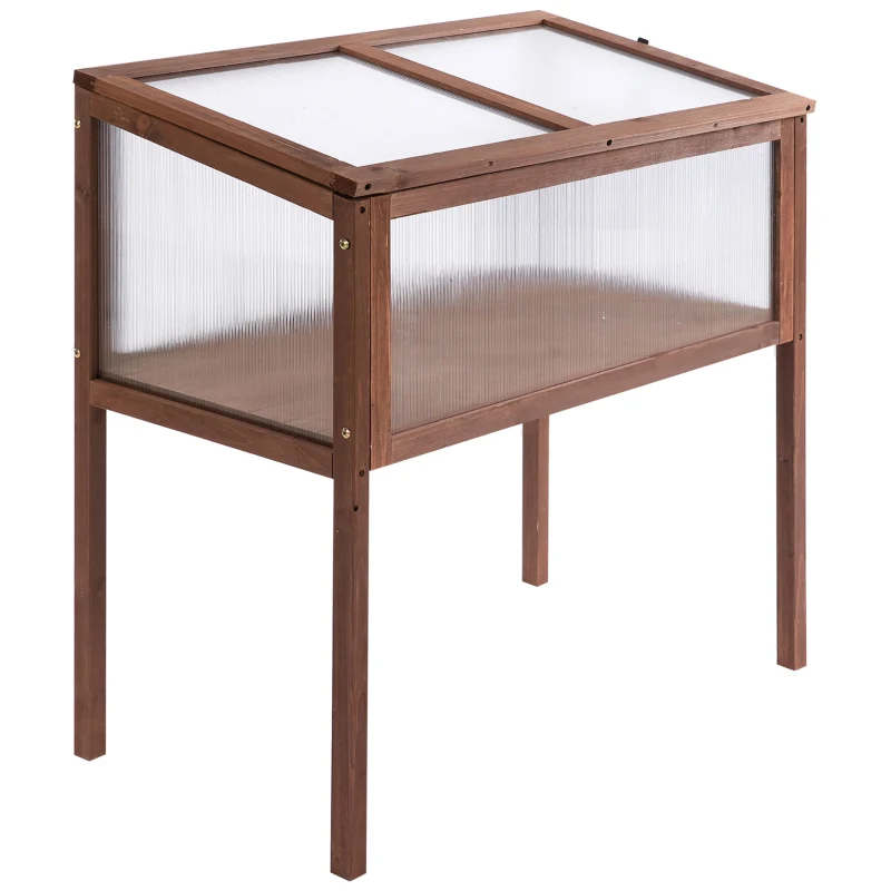 Outsunny Verhoogd frame van hout koude kas kruidenbed voor tuin balkon bruin hout pc-plaat