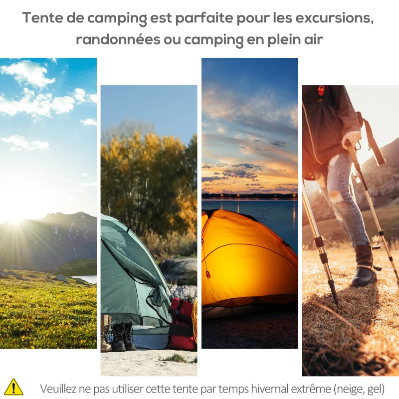 Outsunny Tente pop up tente de camping 3-4 pers. tente dôme étanche légère ventilée facile à monter 2 grandes portes dim. 2,6 x 2,6 x 1,5 m fibre verre polyester oxford vert gris