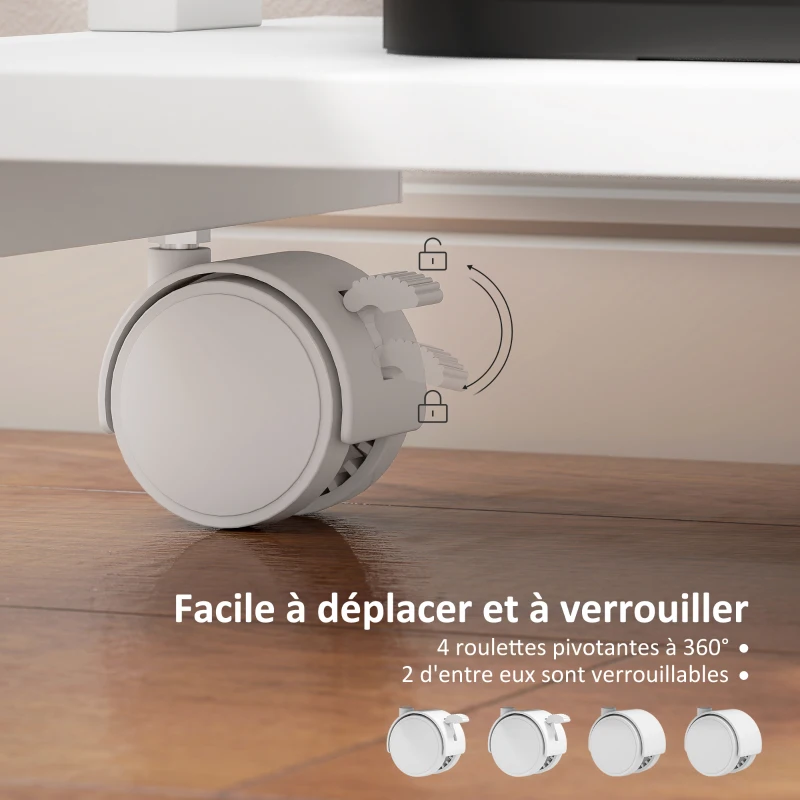 HOMCOM Bureau d'ordinateur sur roues, bureau avec rangement 56 x 51 cm avec tiroir, compartiment et support CPU, blanc