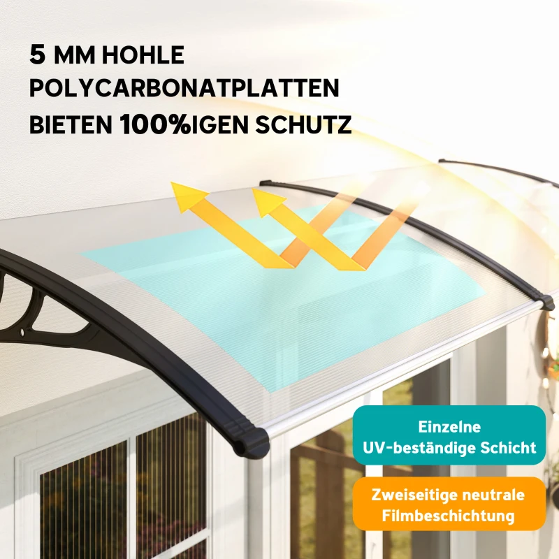 Outsunny Schuurluifel voor voordeur 80 x 195 x 23 cm 5 mm polycarbonaat aluminium transparant