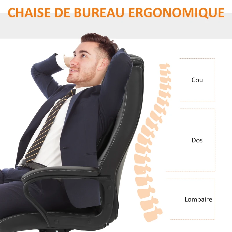 Vinsetto Fauteuil de bureau massant  fauteuil bureau ergonomique grand confort hauteur réglable fonction dossier à bascule revêtement synthétique brun