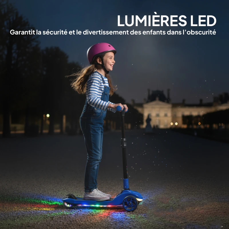 AIYAPLAY Trottinette électrique pour enfant 6 à 10 ans, pliable 3 roues démarrage zéro, vitesse maximale 8 km/h 64x29x83cm bleu